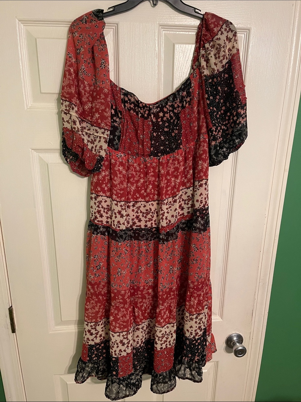 Forever 21 Red Patchwork Floral Midi Dress